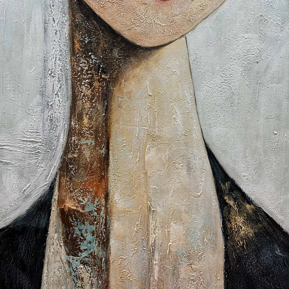 SERENE GAZE: Textured Figurative Portrait Oil Painting | rolled canvas, ready for custom framing
