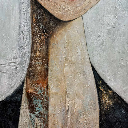 SERENE GAZE: Textured Figurative Portrait Oil Painting | rolled canvas, ready for custom framing