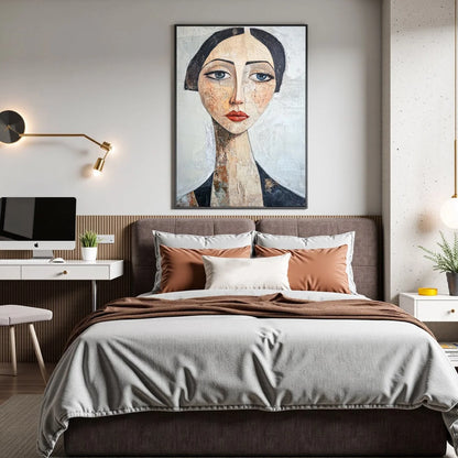 SERENE GAZE: Textured Figurative Portrait Oil Painting | Figurative mood, soft natural light studio shot