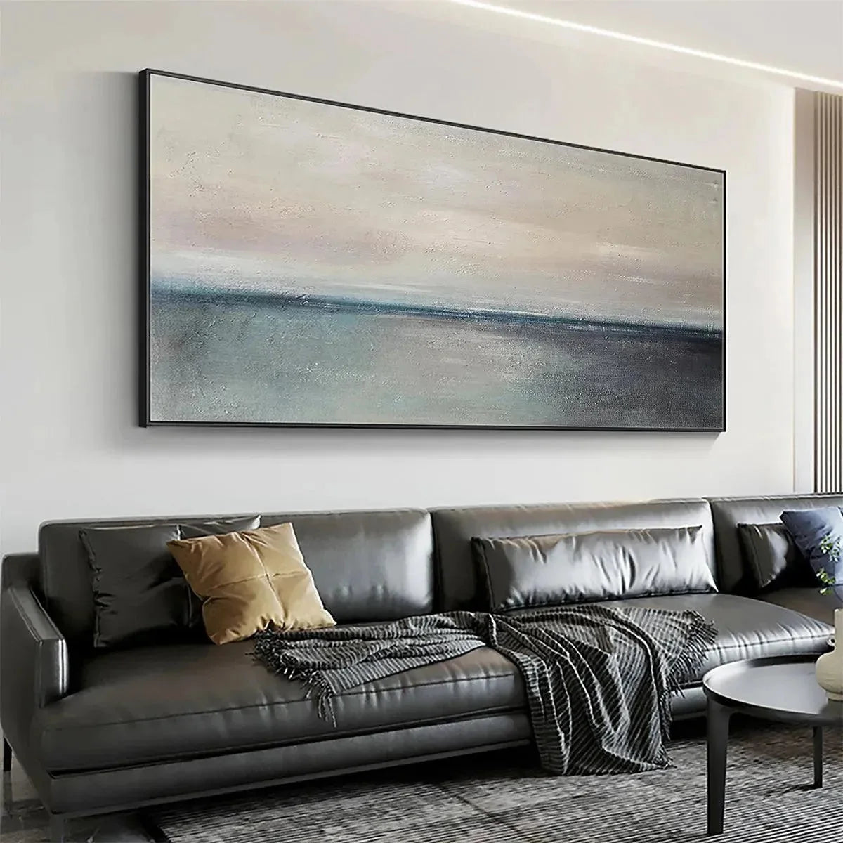 SERENE HORIZON: Panoramic Seascape Painting, Horizontal Wall Art | rectangular format, hand-painted canvas edge