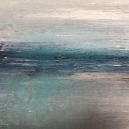 SERENE HORIZON: Panoramic Seascape Painting, Horizontal Wall Art | gold frame stretched on neutral wall