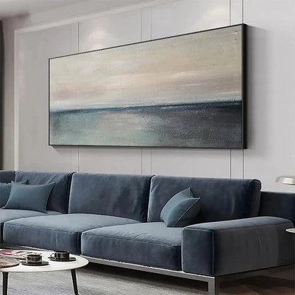 SERENE HORIZON: Panoramic Seascape Painting, Horizontal Wall Art | rolled canvas, ready for custom framing