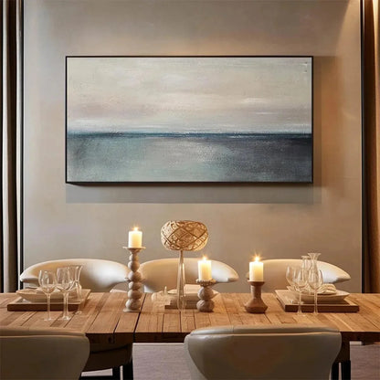 SERENE HORIZON: Panoramic Seascape Painting, Horizontal Wall Art | Abstract mood, soft natural light studio shot