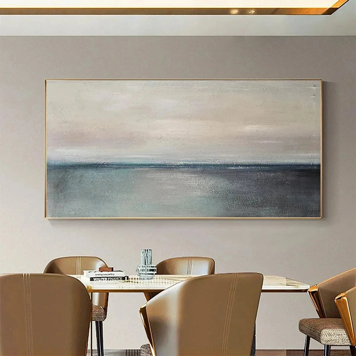 SERENE HORIZON: Panoramic Seascape Painting, Horizontal Wall Art | multi-color palette, original oil on stretched canvas art
