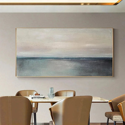 SERENE HORIZON: Panoramic Seascape Painting, Horizontal Wall Art | multi-color palette, original oil on stretched canvas art