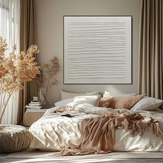 SERENE LINES: Minimalist Textured White Abstract Oil Painting