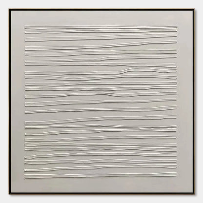 SERENE LINES: Minimalist Textured White Abstract Oil Painting | hanging in living room, Minimalist wall art