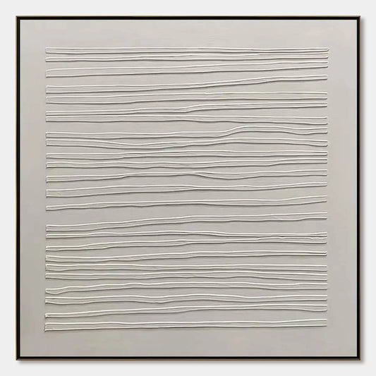 SERENE LINES: Minimalist Textured White Abstract Oil Painting | hanging in living room, Minimalist wall art