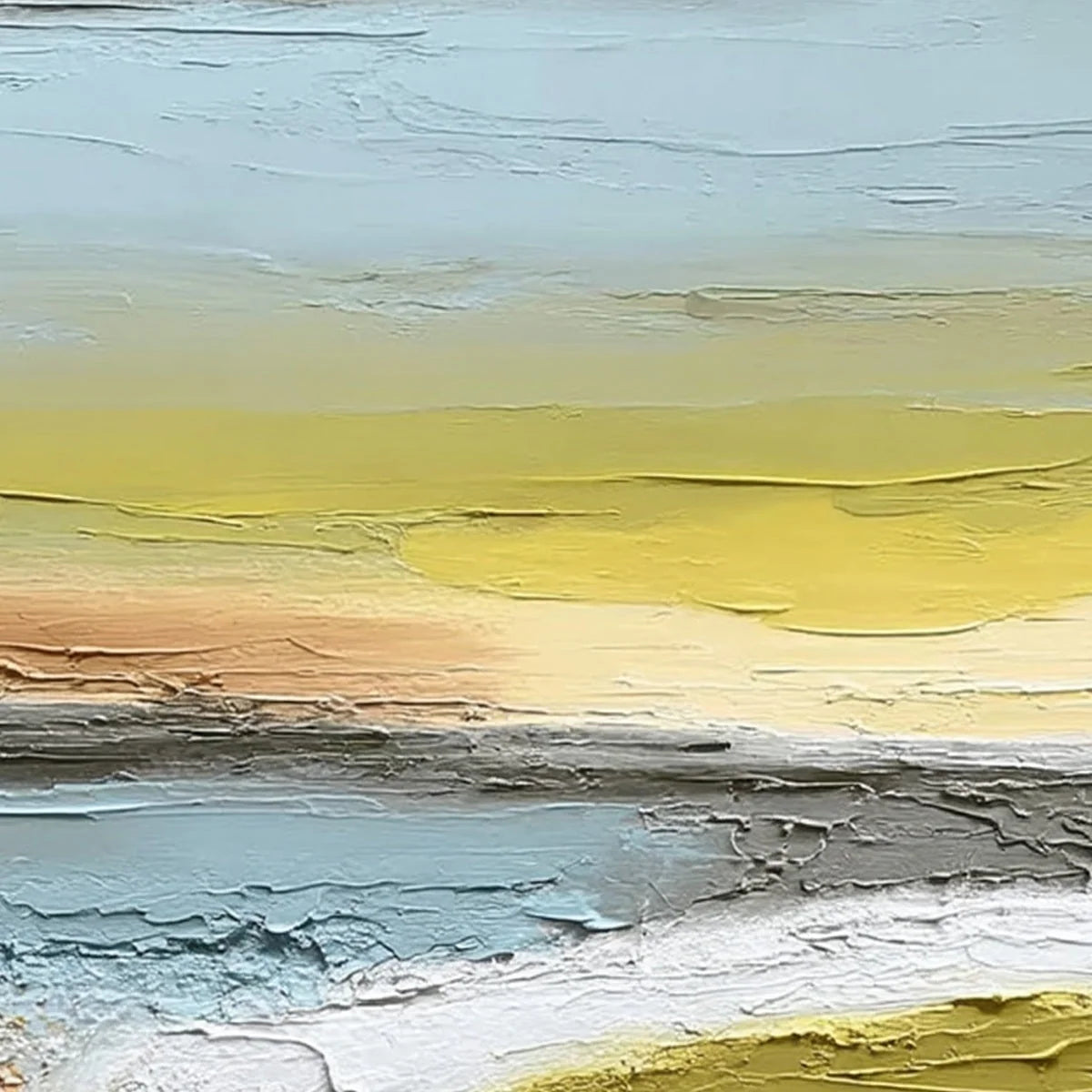SERENE PATH: Textured Wabi-Sabi Abstract River Landscape | rectangular format, hand-painted canvas edge