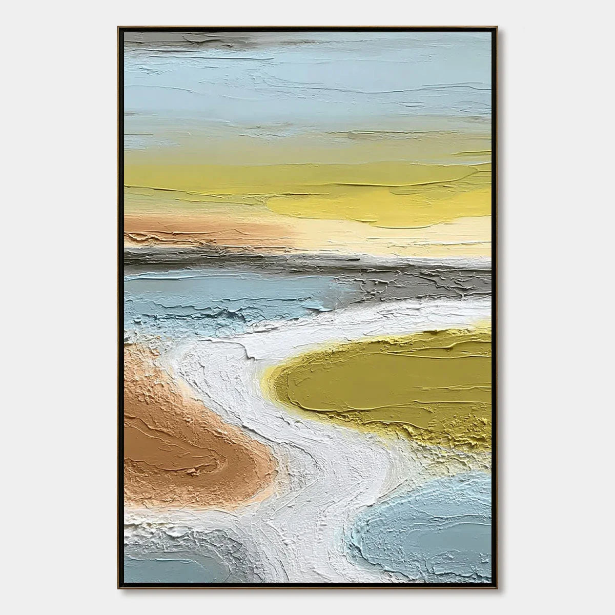 SERENE PATH: Textured Wabi-Sabi Abstract River Landscape | hanging in living room, Abstract wall art