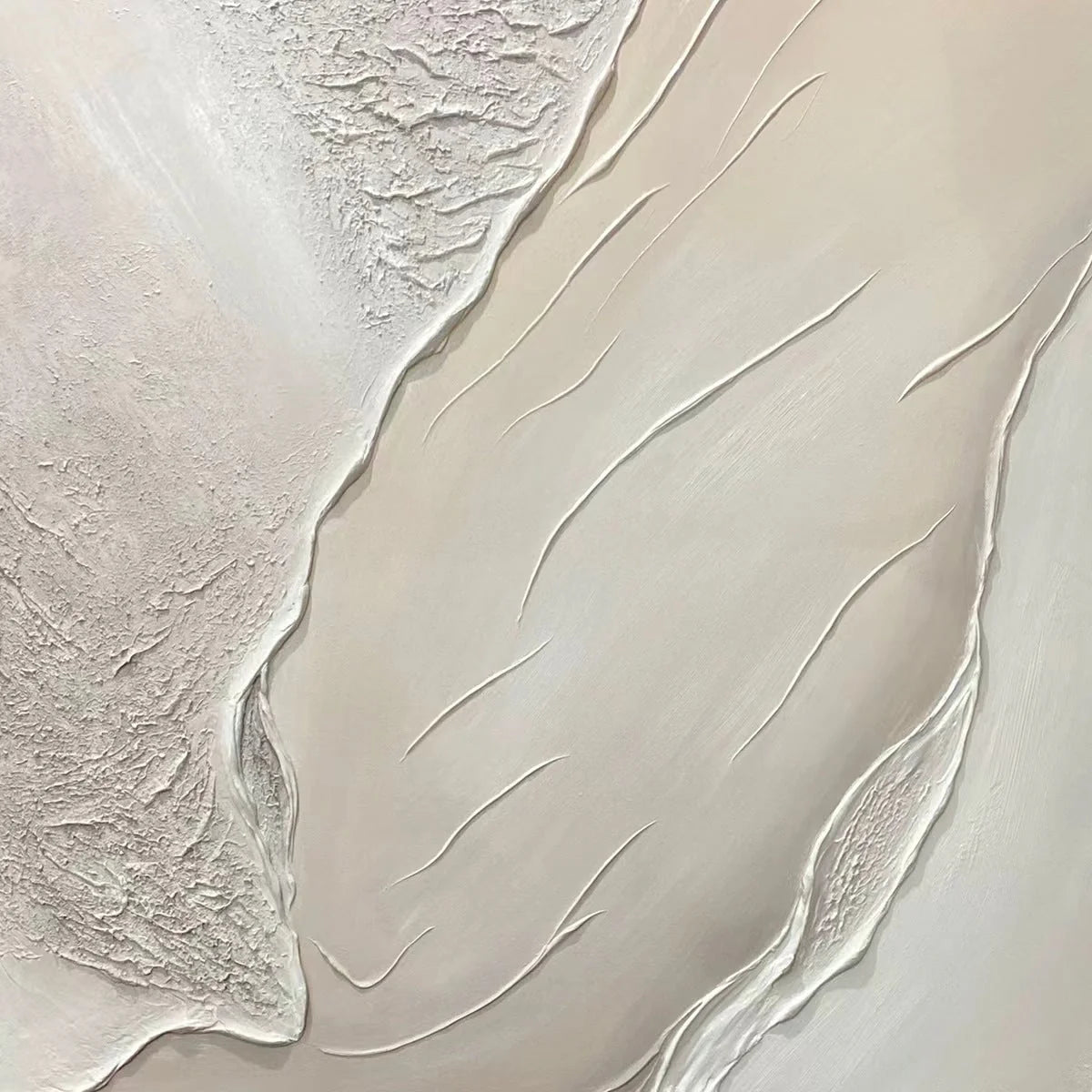 SERENE PATHWAYS: Minimalist Beige Textured Impasto Oil Painting | rectangular format, hand-painted canvas edge
