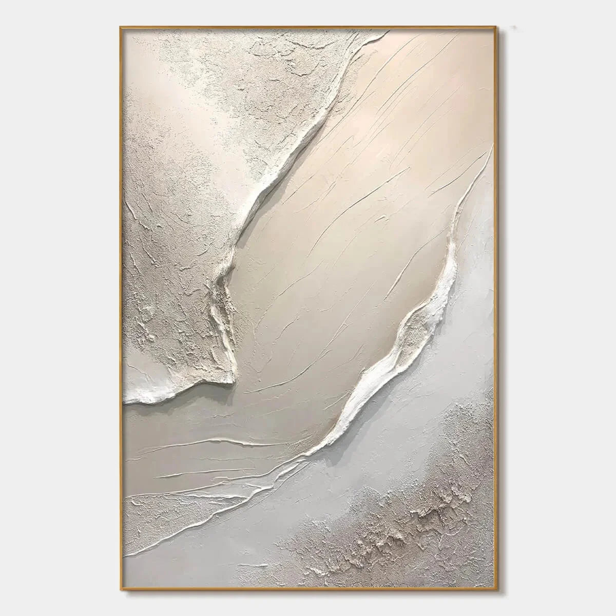 SERENE PATHWAYS: Minimalist Beige Textured Impasto Oil Painting | hanging in living room, Minimalist wall art