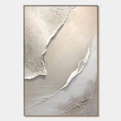 SERENE PATHWAYS: Minimalist Beige Textured Impasto Oil Painting | hanging in living room, Minimalist wall art