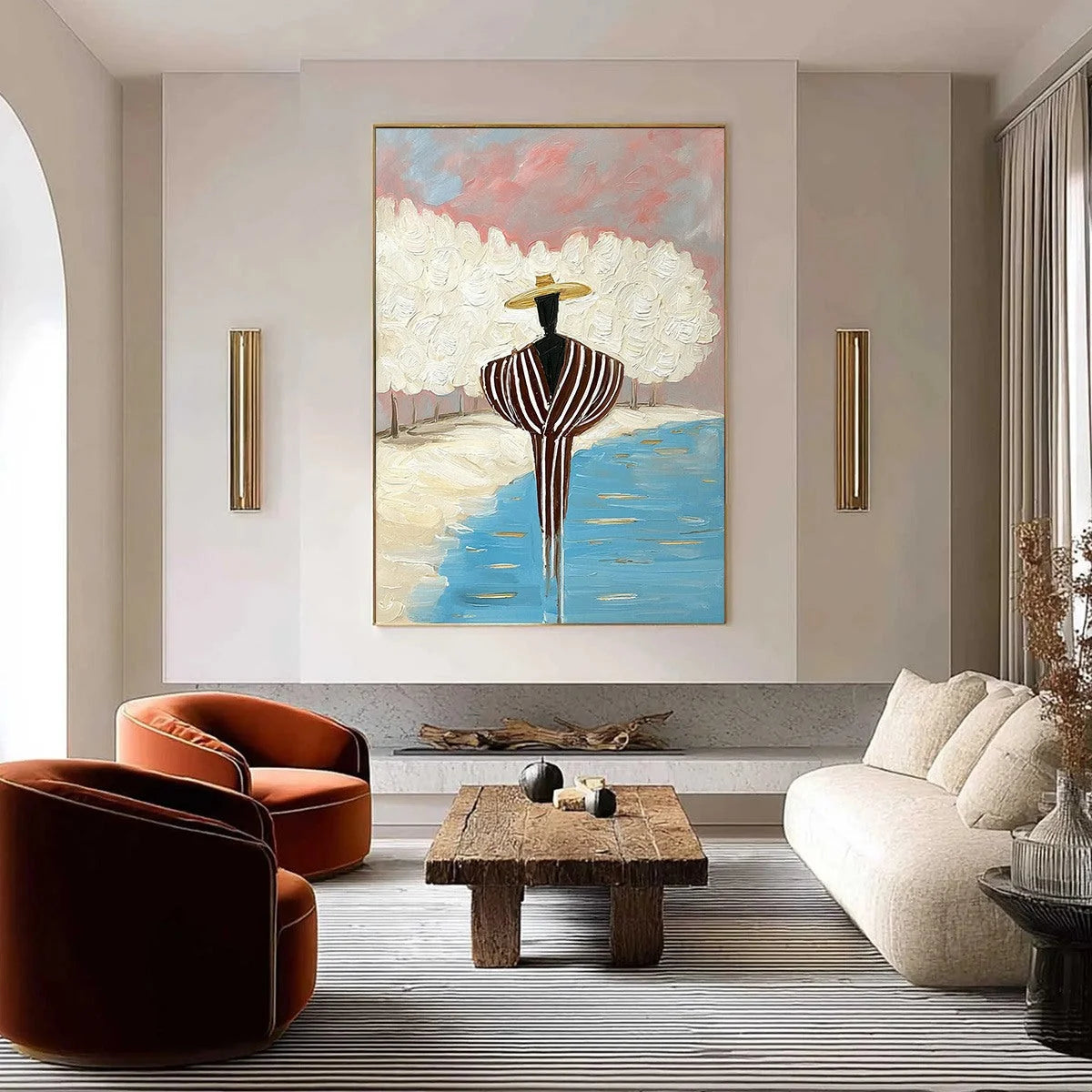 SERENE REFLECTION: Textured Figurative Painting of a Person by the Water | Figurative closeup, raised brushwork detail