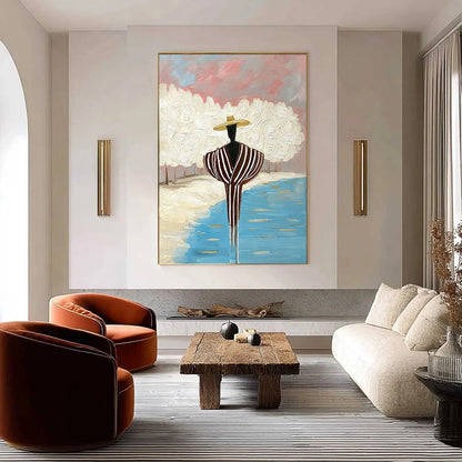 SERENE REFLECTION: Textured Figurative Painting of a Person by the Water | Figurative closeup, raised brushwork detail