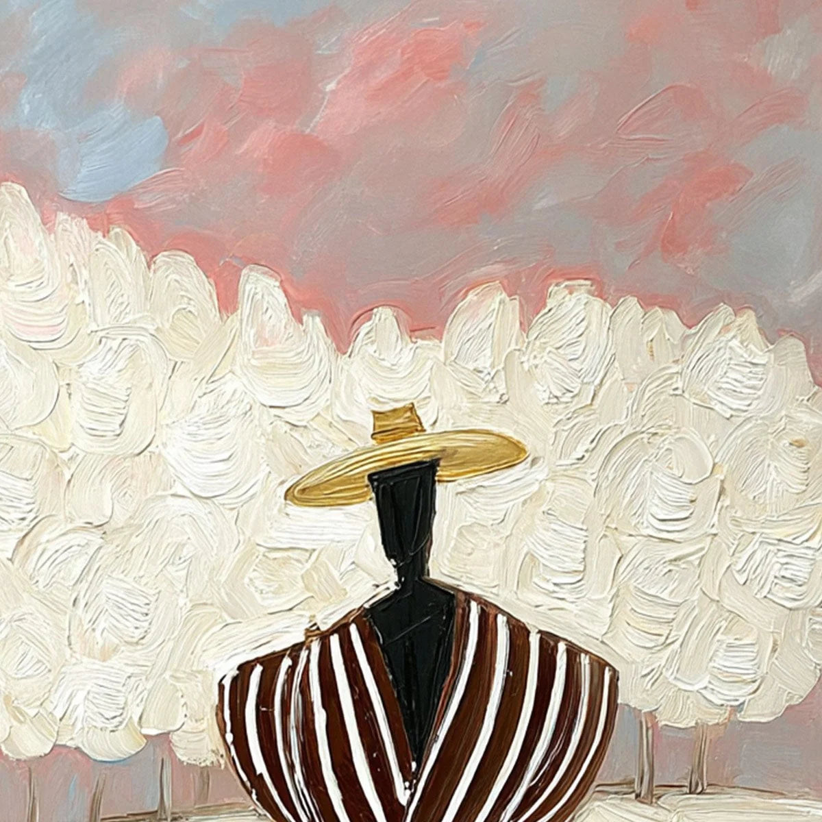 SERENE REFLECTION: Textured Figurative Painting of a Person by the Water | rectangular format, hand-painted canvas edge