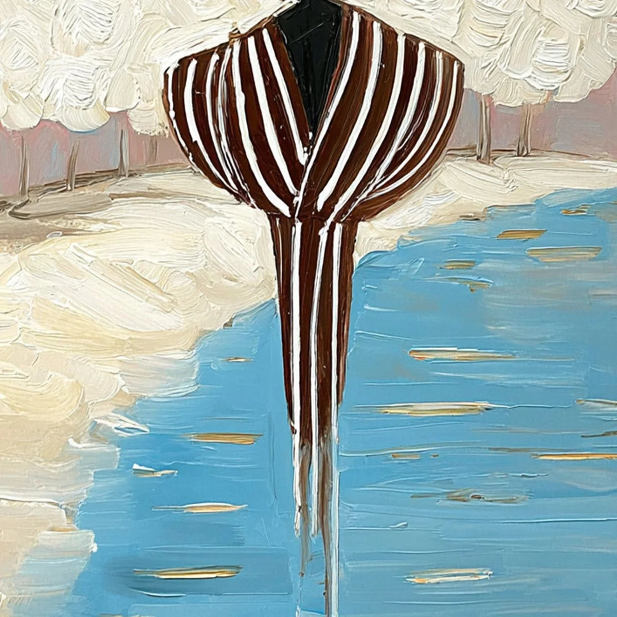SERENE REFLECTION: Textured Figurative Painting of a Person by the Water | rolled canvas, ready for custom framing