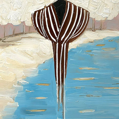 SERENE REFLECTION: Textured Figurative Painting of a Person by the Water | rolled canvas, ready for custom framing