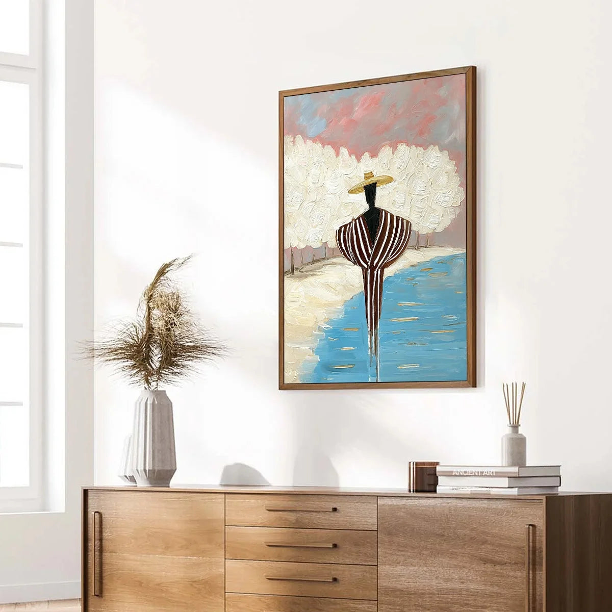 SERENE REFLECTION: Textured Figurative Painting of a Person by the Water | multi-color palette, original oil on stretched canvas art