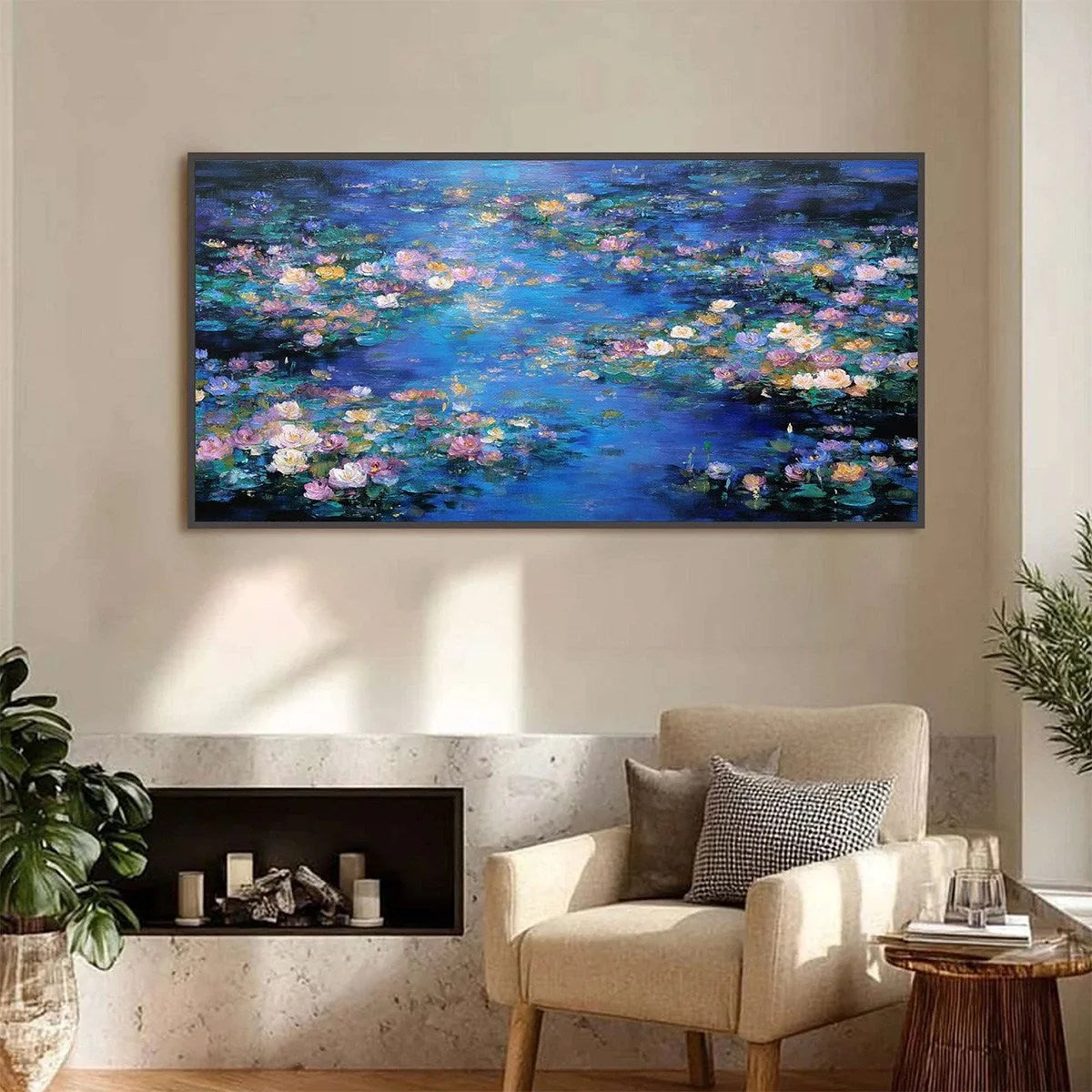 SERENE REFLECTIONS: Impressionistic Textured Water Lily Pond Oil Painting | Impressionist closeup, raised brushwork detail
