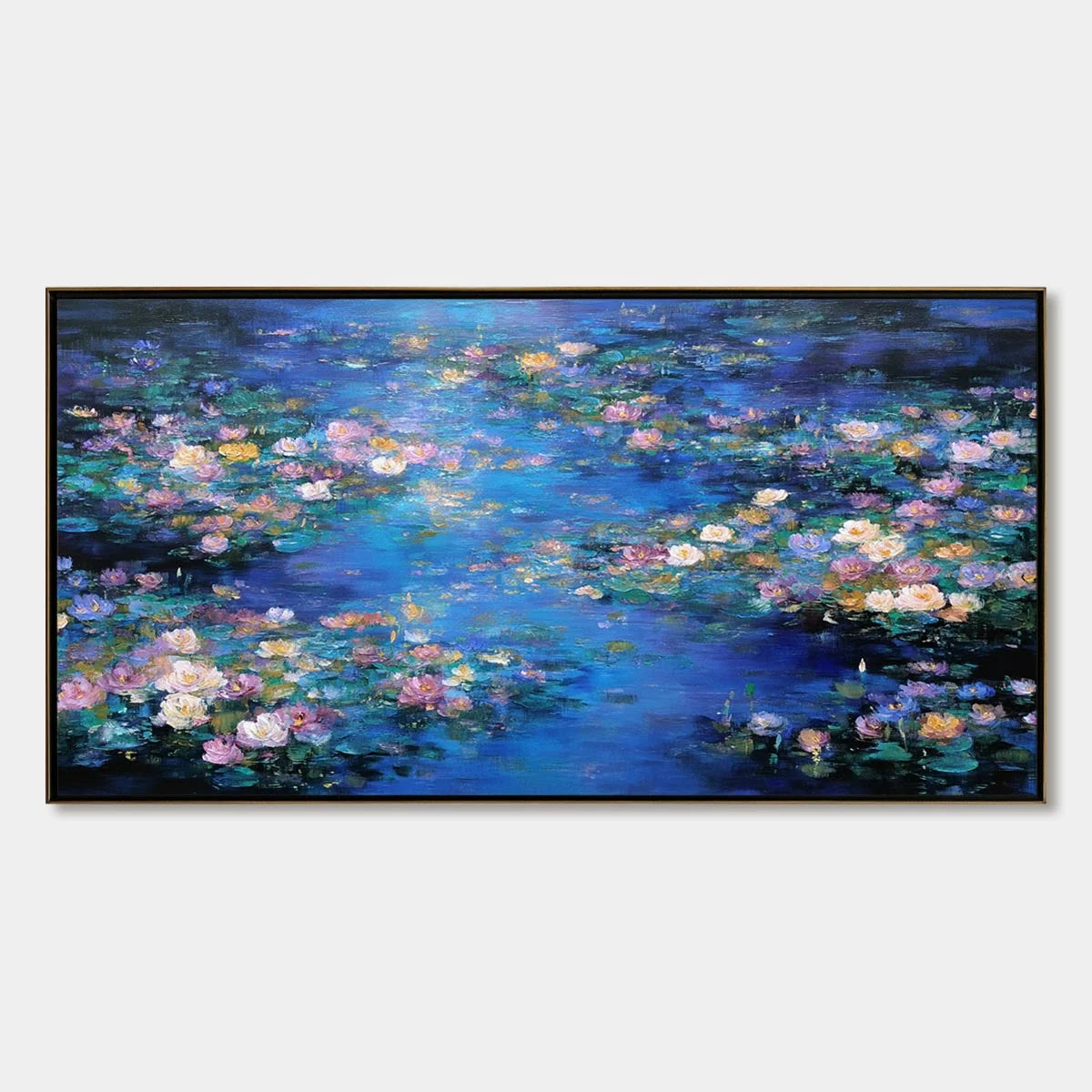SERENE REFLECTIONS: Impressionistic Textured Water Lily Pond Oil Painting | hanging in living room, Impressionist wall art