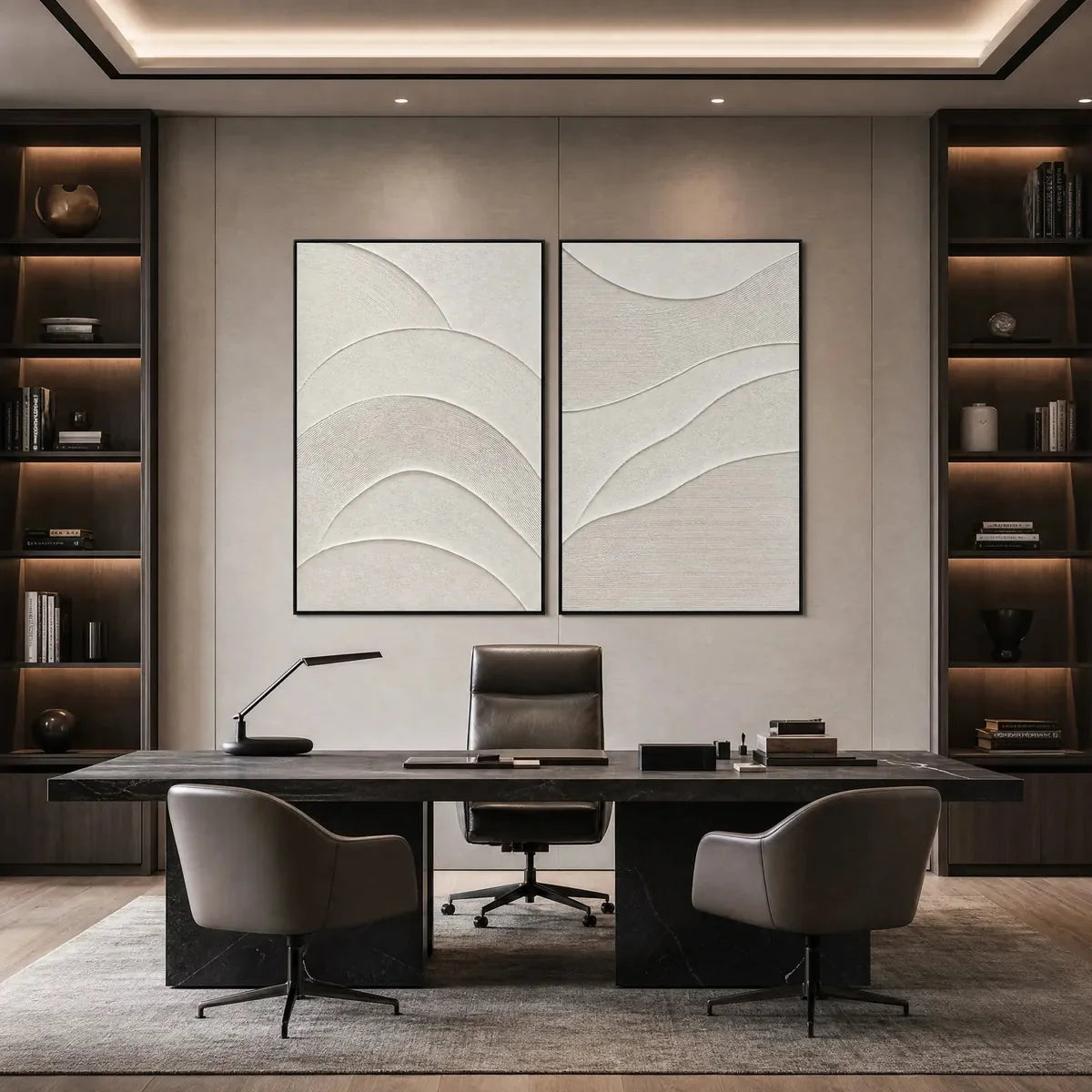 SERENE RHYTHM: Minimalist Textured Wabi Sabi Wall Art Set | rolled canvas, ready for custom framing