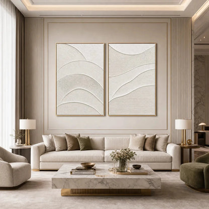 SERENE RHYTHM: Minimalist Textured Wabi Sabi Wall Art Set | black frame version on white wall