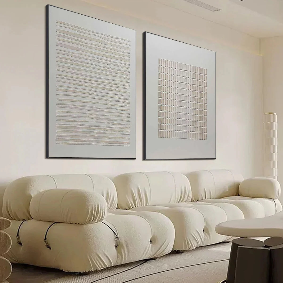 SERENE RHYTHMS: Textured Minimalist Abstract Diptych | rectangular format, hand-painted canvas edge
