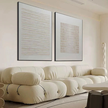 SERENE RHYTHMS: Textured Minimalist Abstract Diptych | rectangular format, hand-painted canvas edge