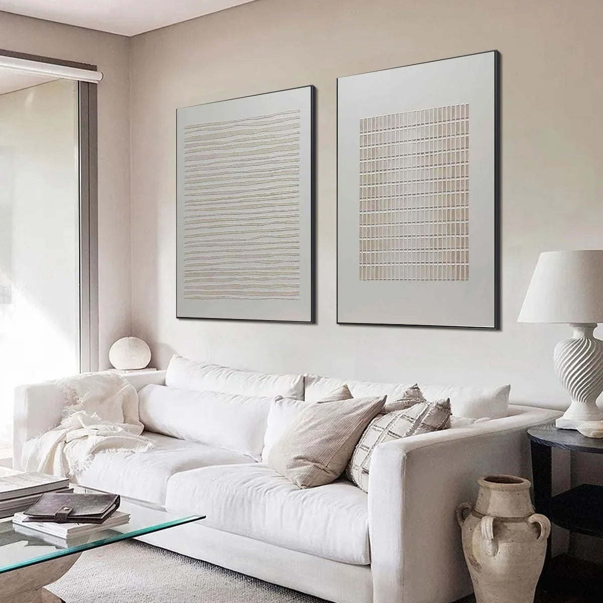 SERENE RHYTHMS: Textured Minimalist Abstract Diptych | rolled canvas, ready for custom framing
