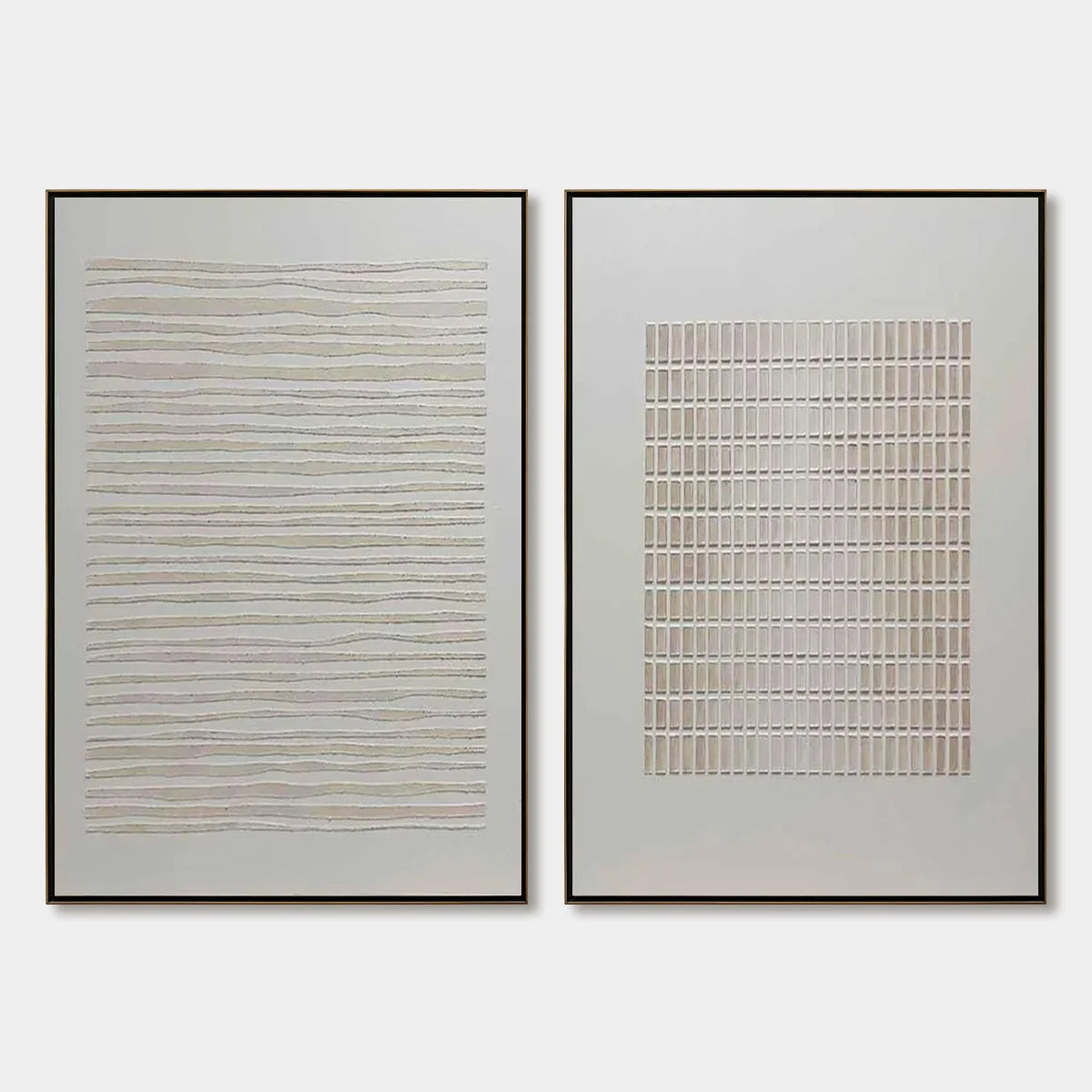 SERENE RHYTHMS: Textured Minimalist Abstract Diptych | hanging in living room, Minimalist wall art