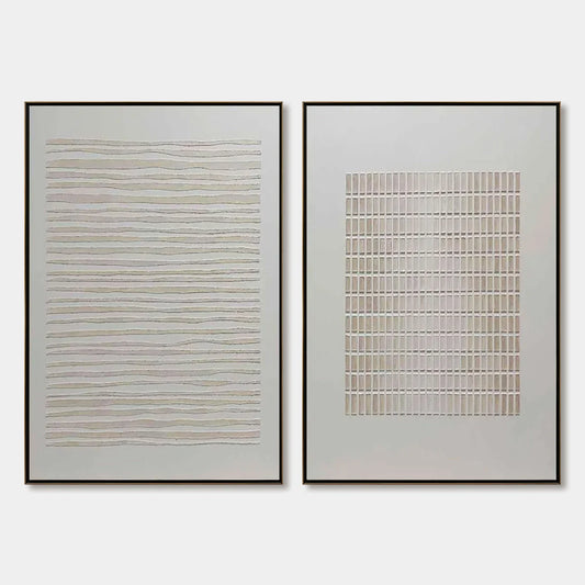 SERENE RHYTHMS: Textured Minimalist Abstract Diptych | hanging in living room, Minimalist wall art