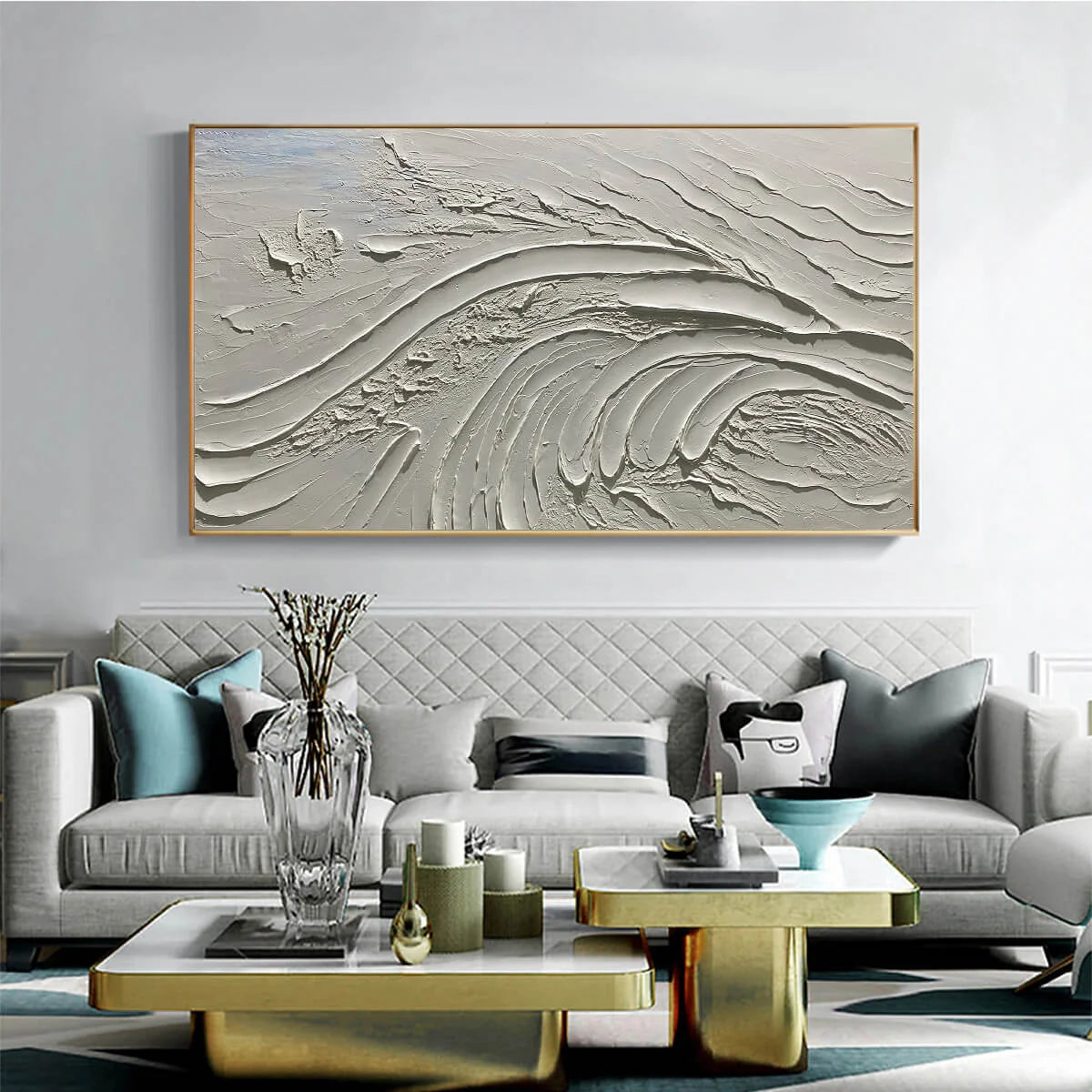 SERENE RIDGES: Textured Minimalist White Oil Painting | Minimalist closeup, raised brushwork detail