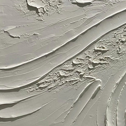 SERENE RIDGES: Textured Minimalist White Oil Painting | rectangular format, hand-painted canvas edge