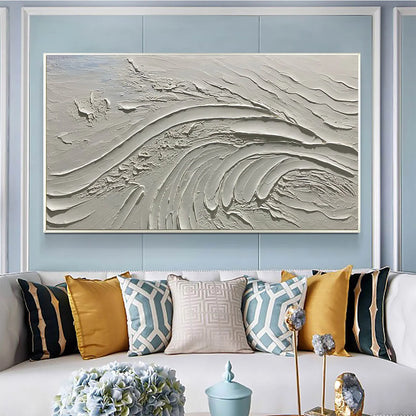 SERENE RIDGES: Textured Minimalist White Oil Painting | Minimalist mood, soft natural light studio shot