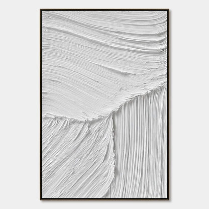 SERENE RIFT: Large Textured White Minimalist Abstract Painting | hanging in living room, Minimalist wall art