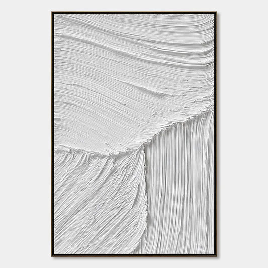 SERENE RIFT: Large Textured White Minimalist Abstract Painting | hanging in living room, Minimalist wall art