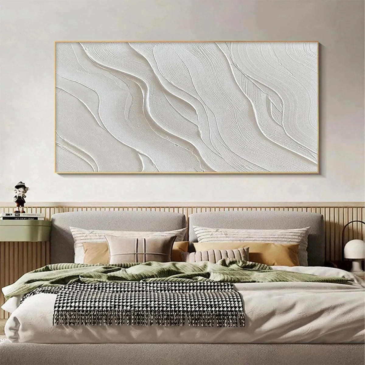 SERENE RIPPLES: Abstract Minimalist Textured White Painting for Living Room | rolled canvas, ready for custom framing