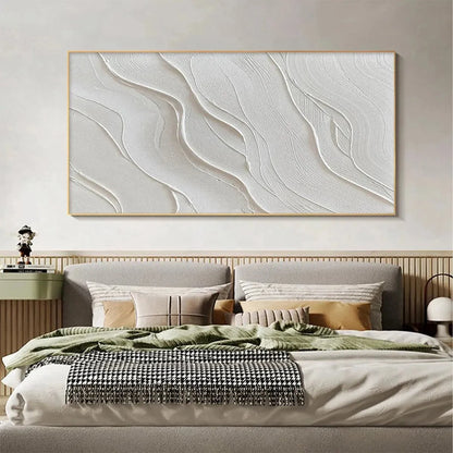 SERENE RIPPLES: Abstract Minimalist Textured White Painting for Living Room | rolled canvas, ready for custom framing