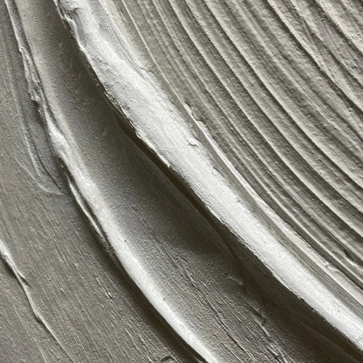 SERENE RIPPLES: Abstract Minimalist Textured White Painting for Living Room | black frame version on white wall