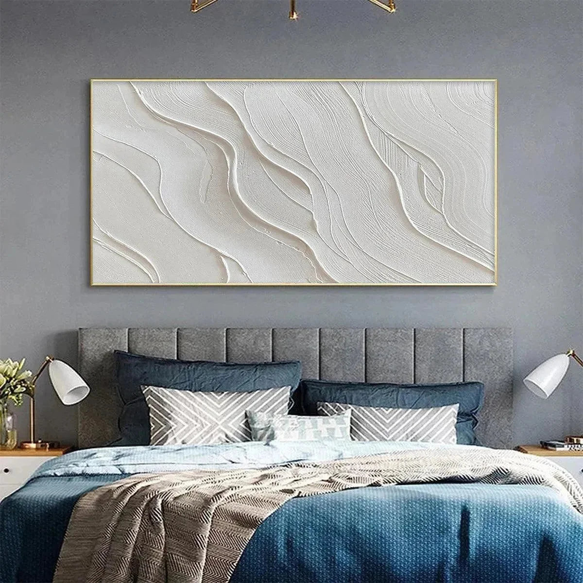 SERENE RIPPLES: Abstract Minimalist Textured White Painting for Living Room | multi-color palette, original oil on stretched canvas art