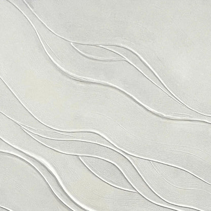 SERENE RIPPLES: Abstract Minimalist Textured White Painting for Living Room | texture detail, palette knife marks visible
