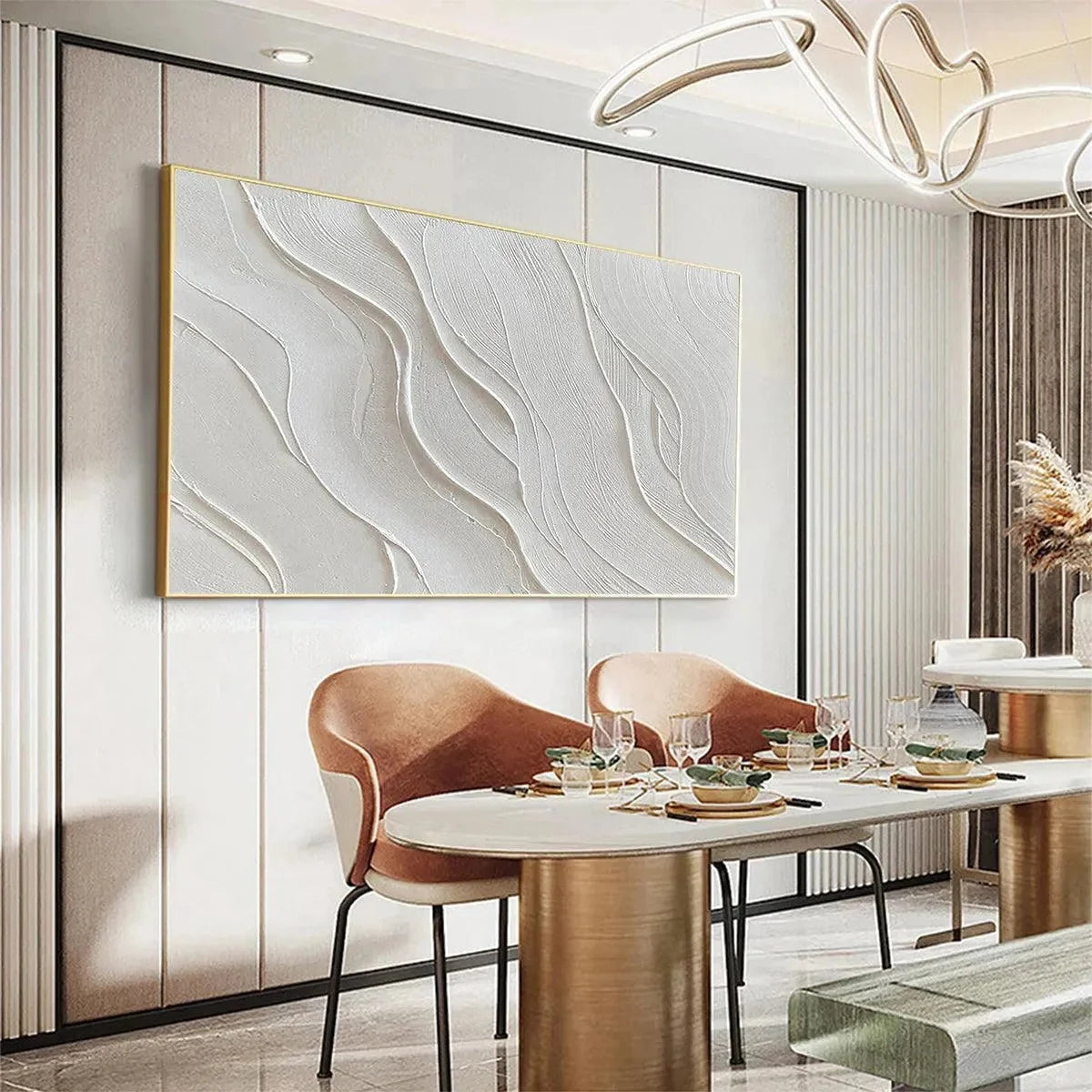 SERENE RIPPLES: Abstract Minimalist Textured White Painting for Living Room | texture detail, palette knife marks visible