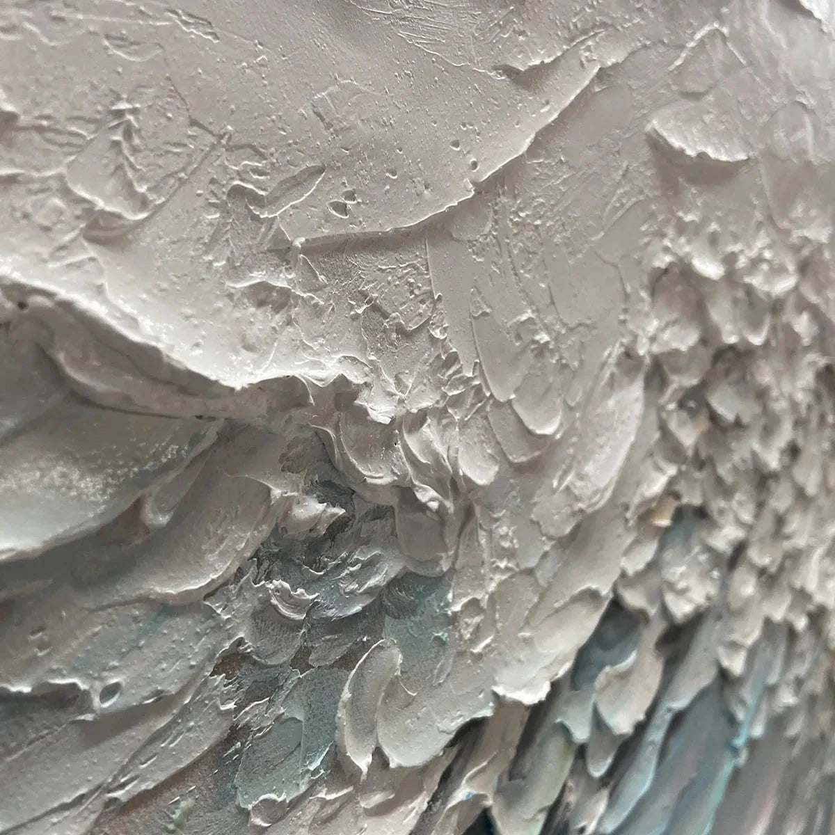 SERENE SEASCAPE: Panoramic Textured Abstract Painting, Impasto Wall Art, Blue, White, Beige, Living Room, Bedroom | Abstract mood, soft natural light studio shot