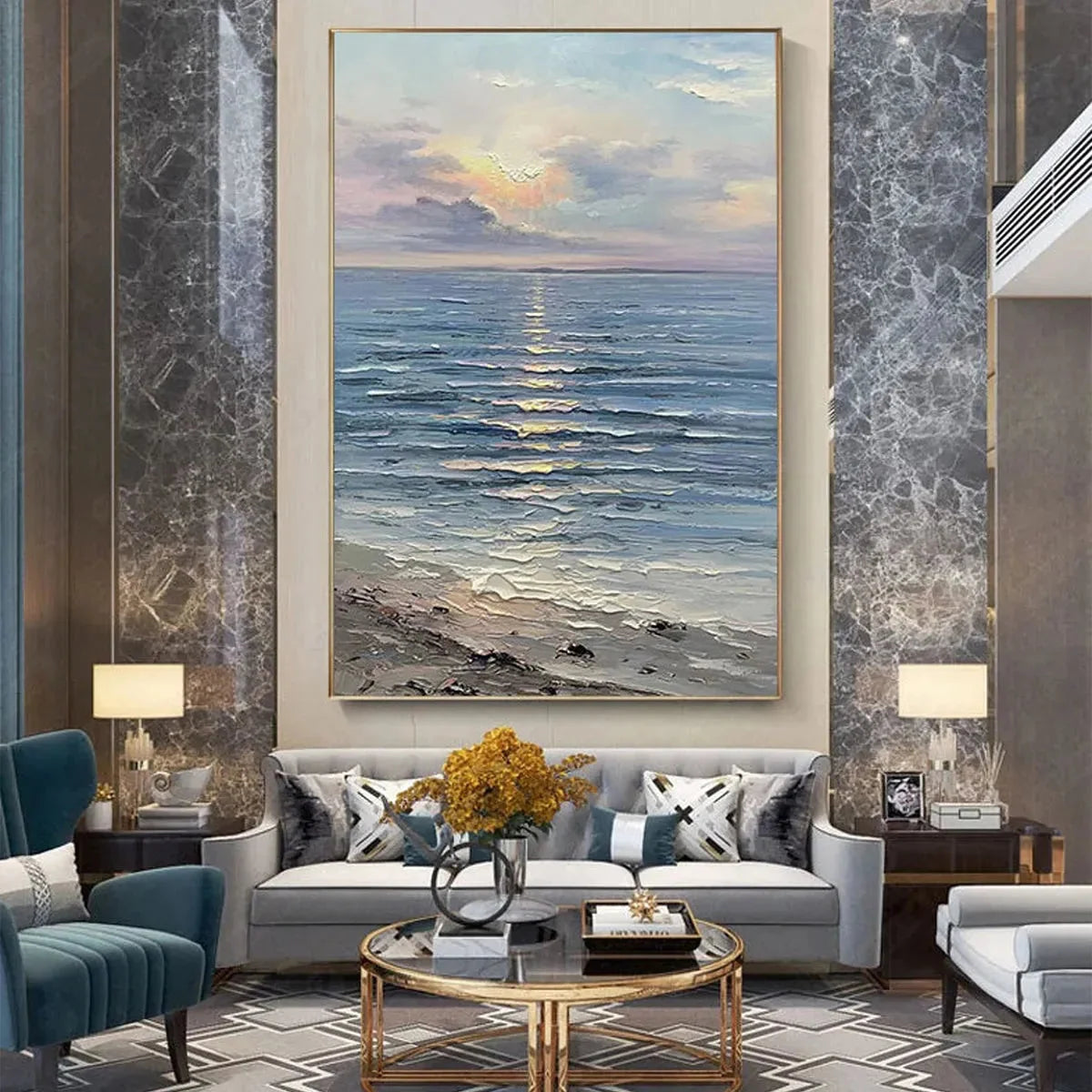 SERENE SEASCAPE: Vertical Ocean Painting | multi-color palette, original oil on stretched canvas art