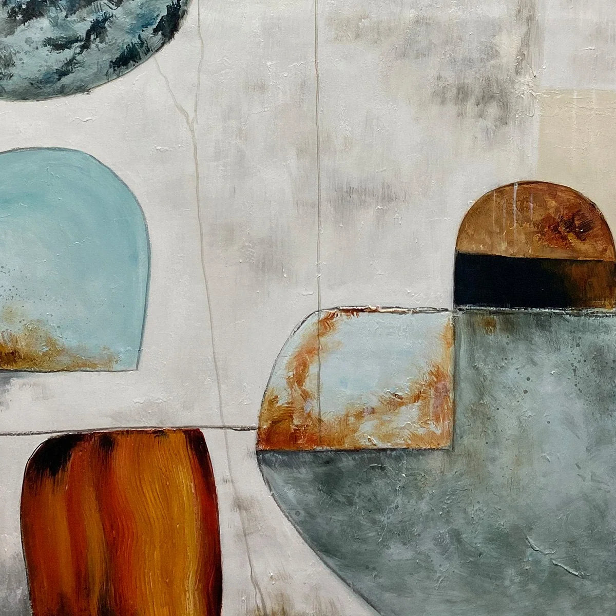 SERENE SHAPES: Textured Abstract Minimalist Oil Painting | black frame version on white wall