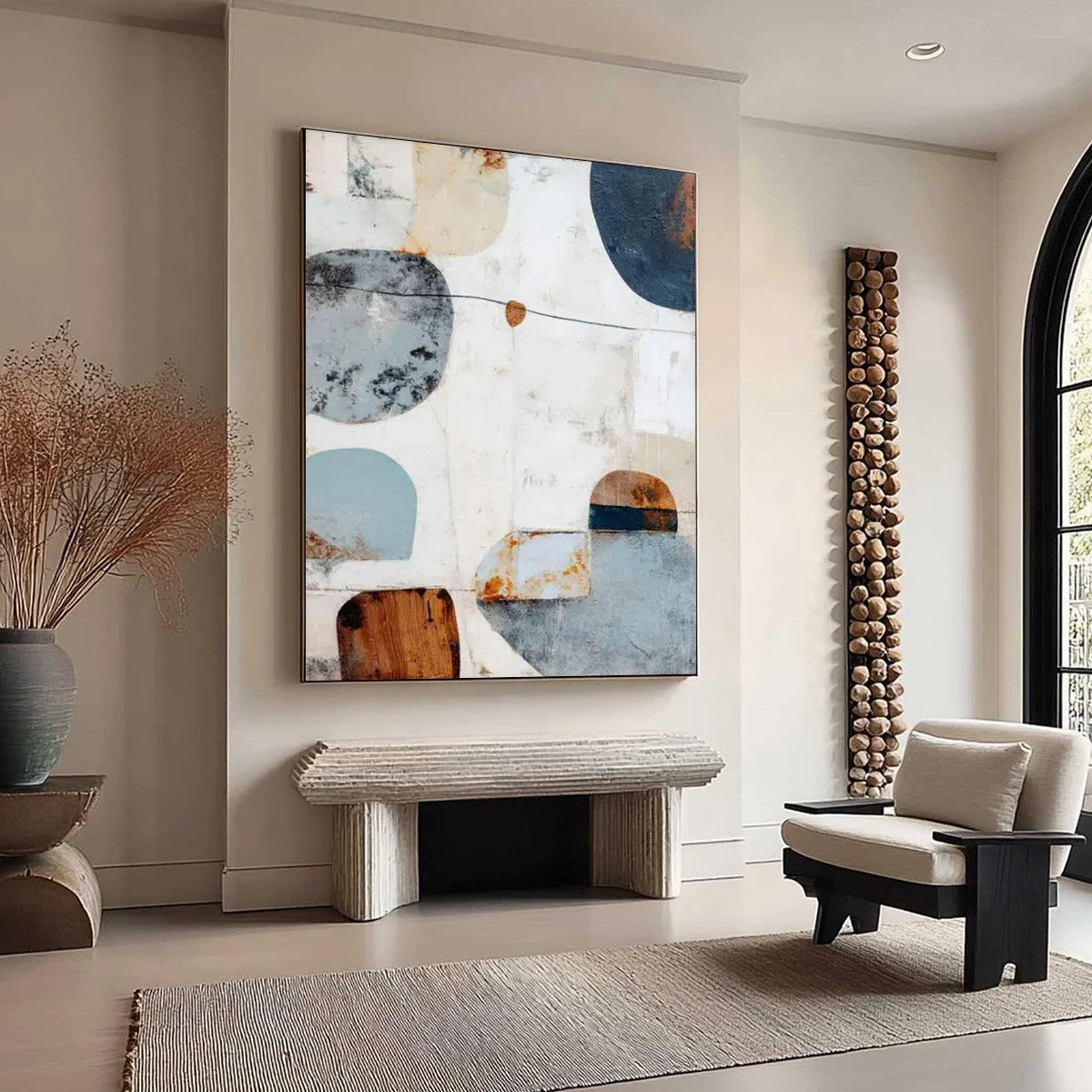 SERENE SHAPES: Textured Abstract Minimalist Oil Painting | Minimalist mood, soft natural light studio shot