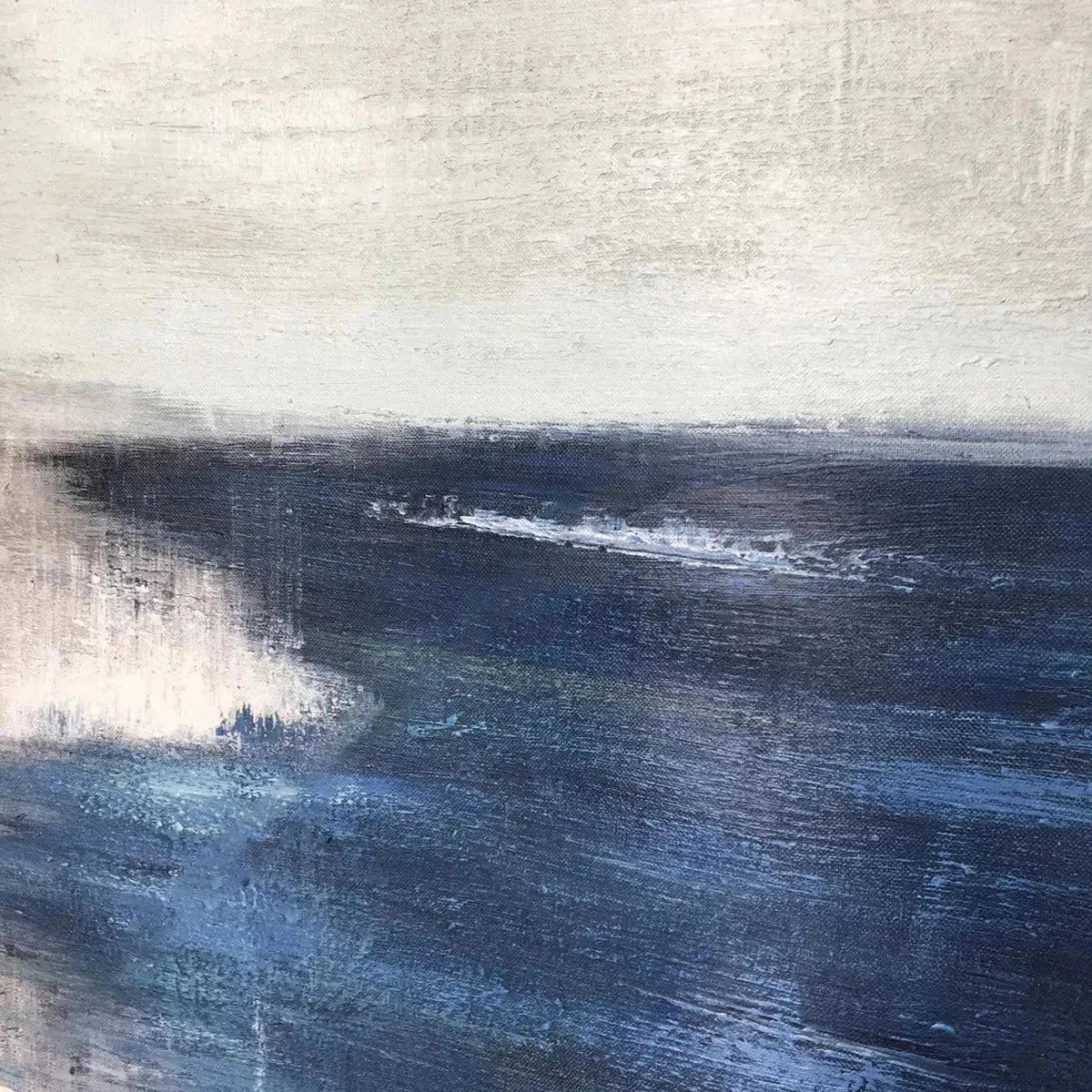 SERENE SHORE: Minimalist Abstract Coastal Painting in Blue and Beige | rectangular format, hand-painted canvas edge