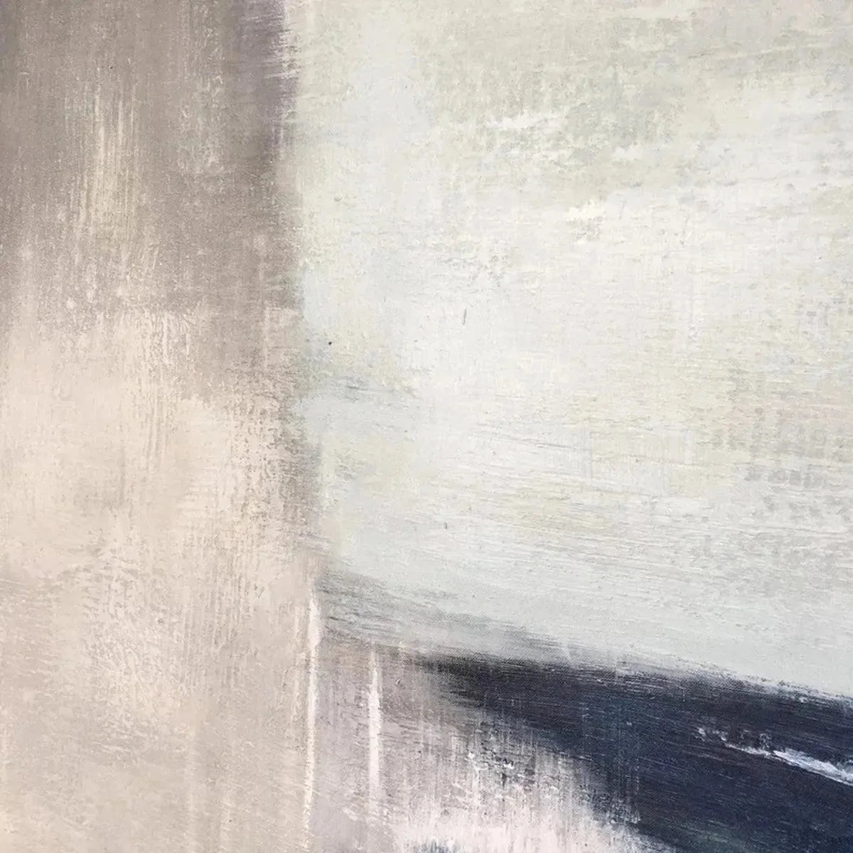 SERENE SHORE: Minimalist Abstract Coastal Painting in Blue and Beige | Minimalist mood, soft natural light studio shot