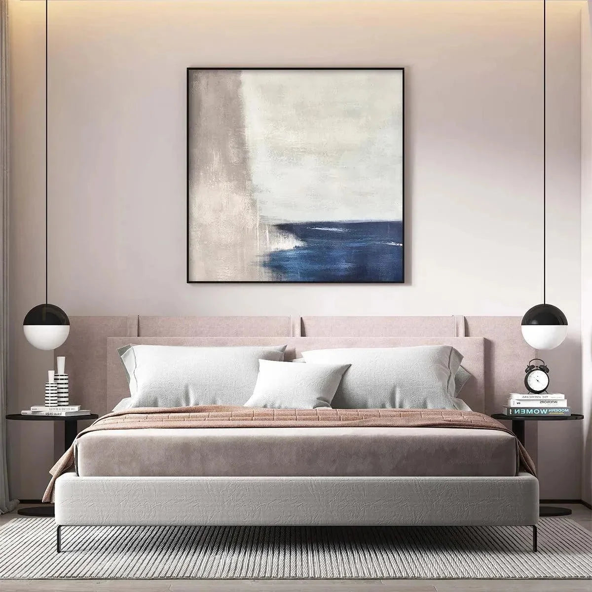 SERENE SHORE: Minimalist Abstract Coastal Painting in Blue and Beige | beige palette, original oil on stretched canvas art